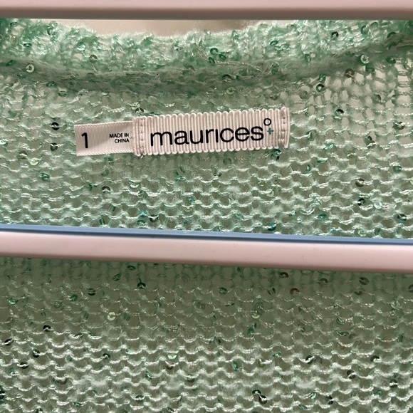 Sequin mint green long line open front cardigan - Picture 4 of 5